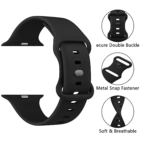 Mugust Sport Bands Compatible with Apple Watch Band 42mm 41mm 45mm 49mm 40mm 44mm 38mm 42mm 46mm, Silicone Waterproof Strap for iWatch Series 10 9 8 7 6 5 4 3 2 1 Ultra 2/Ultra SE/SE 2 Women Men (Black, 38mm/40mm/41mm) - Image 3