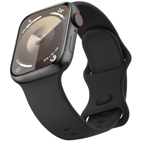 Mugust Sport Bands Compatible with Apple Watch Band 42mm 41mm 45mm 49mm 40mm 44mm 38mm 42mm 46mm, Silicone Waterproof Strap for iWatch Series 10 9 8 7 6 5 4 3 2 1 Ultra 2/Ultra SE/SE 2 Women Men (Black, 38mm/40mm/41mm) - Image 1