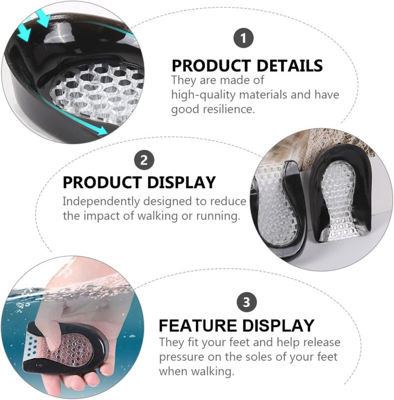 cheekyglo 4 Pairs Sole Design Men Pad Cushions Back for Inserts Shoe Anti-wear Pads Spur Insoles Honeycomb Abrasion Slip Heel Half Yard Anti- Care Black Women Bone Spurs Cushion Fasciitis - Image 4