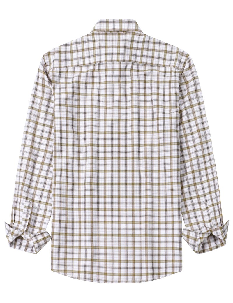 LucMatton Men's Lightweight Gingham Dress Shirt Casual Business Slim Fit Plaid Long-Sleeve Button Down Shirts Beige Large - Image 2