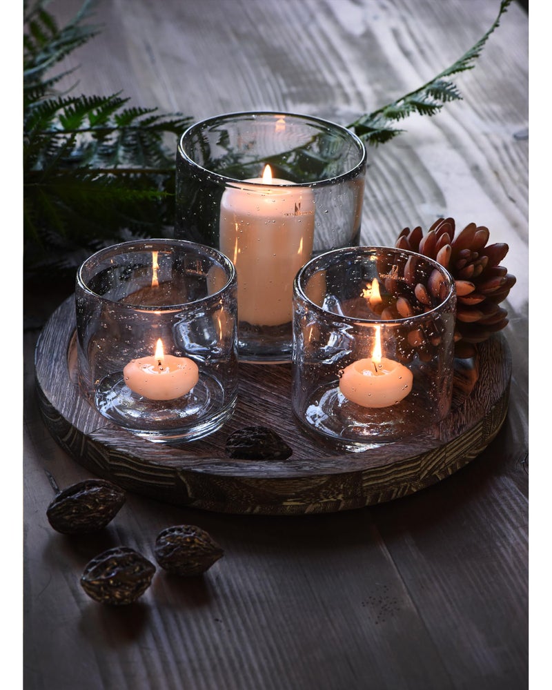 ARIAMOTION Glass Candle Holder Set 3 Clear Seeded Bubbles Modern Farmhouse Centerpieces Coffee Table Rustic Hurricane Cylinders Pillar Votive Tealight - Image 1