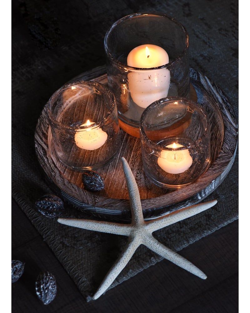 ARIAMOTION Glass Candle Holder Set 3 Clear Seeded Bubbles Modern Farmhouse Centerpieces Coffee Table Rustic Hurricane Cylinders Pillar Votive Tealight - Image 4