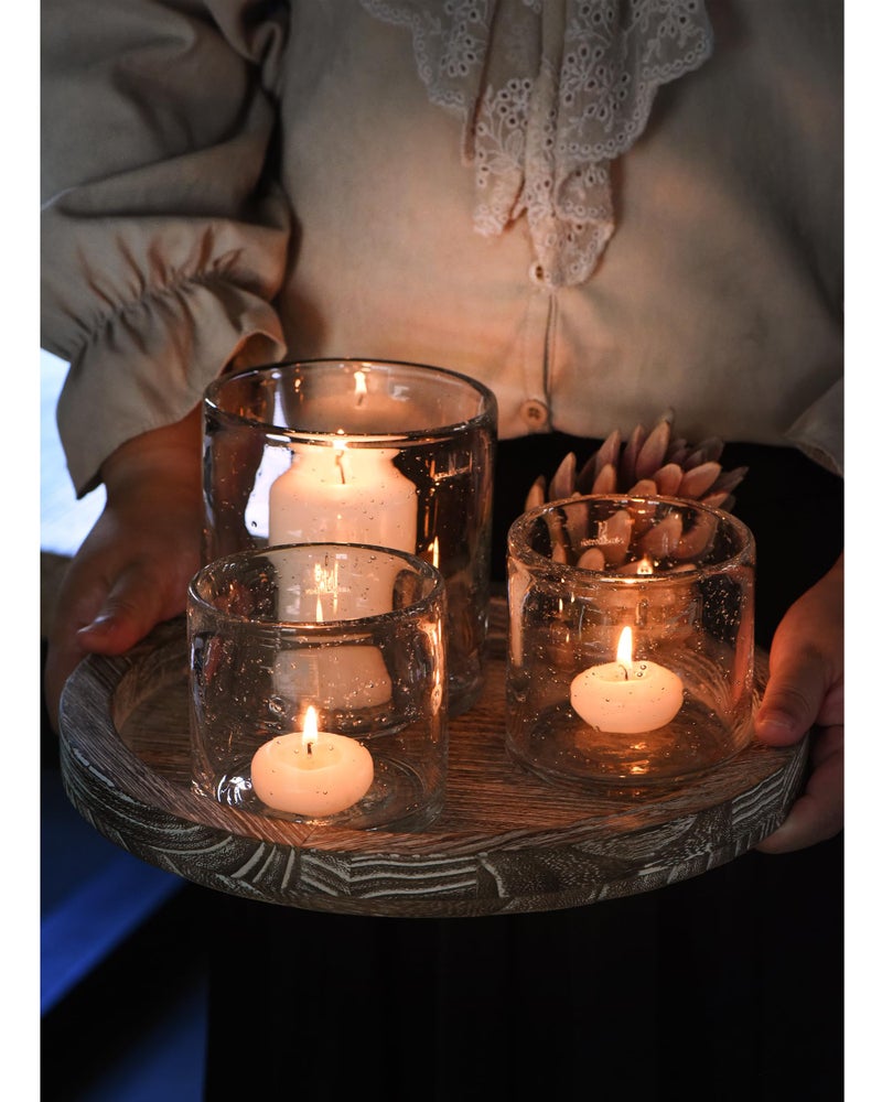 ARIAMOTION Glass Candle Holder Set 3 Clear Seeded Bubbles Modern Farmhouse Centerpieces Coffee Table Rustic Hurricane Cylinders Pillar Votive Tealight - Image 2
