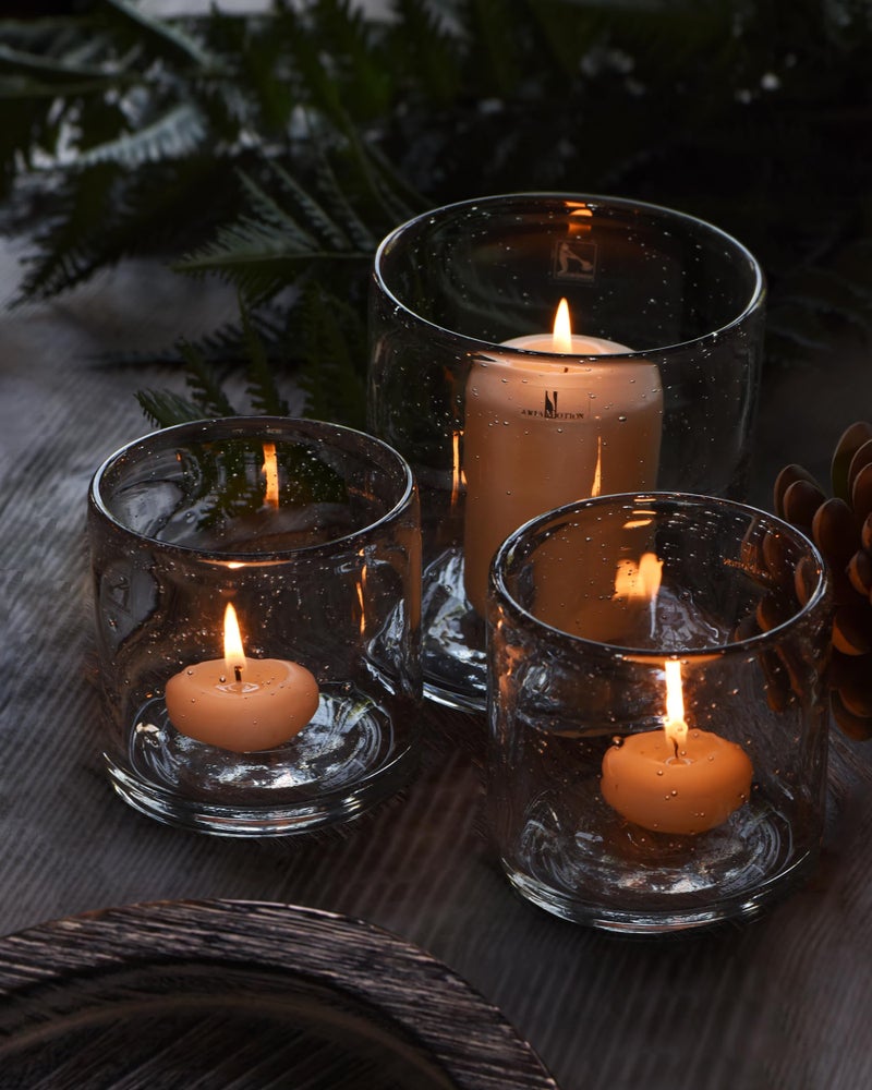 ARIAMOTION Glass Candle Holder Set 3 Clear Seeded Bubbles Modern Farmhouse Centerpieces Coffee Table Rustic Hurricane Cylinders Pillar Votive Tealight - Image 3