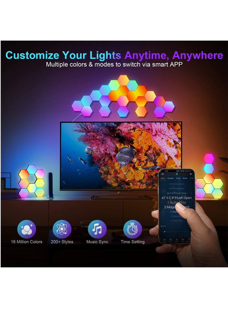 عبوة 8 لوحة إضاءة LED سداسية RGB مع تطبيق وجهاز تحكم عن بعد مثالية للألعاب وزينة المنزل، غرفة المعيشة، غرفة النوم، للأطفال والكبار. - Image 2