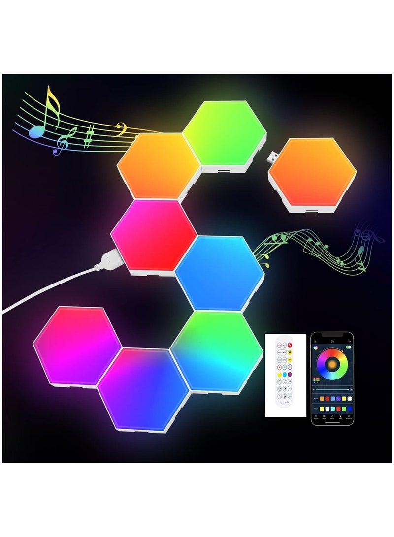 عبوة 8 لوحة إضاءة LED سداسية RGB مع تطبيق وجهاز تحكم عن بعد مثالية للألعاب وزينة المنزل، غرفة المعيشة، غرفة النوم، للأطفال والكبار. - Image 1
