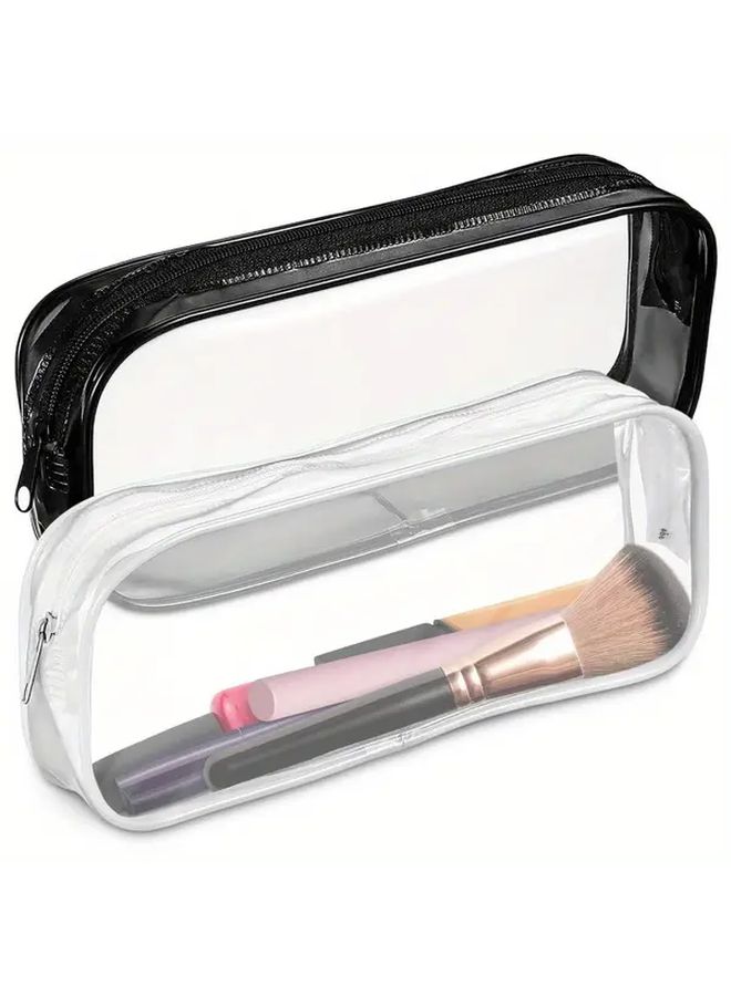 Mixed Color 2pcs Clear Zippered Cosmetic Bags Double Layer Travel Organizer Pouch - Image 1