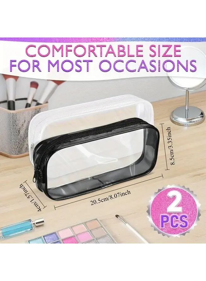 Mixed Color 2pcs Clear Zippered Cosmetic Bags Double Layer Travel Organizer Pouch - Image 2