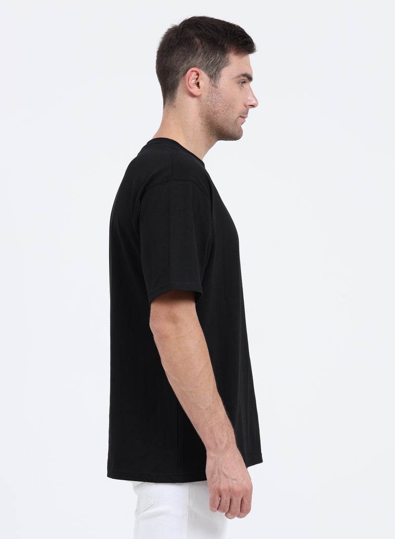 RSO Outfits Drop Shoulder Half Sleeves Cotton Oversized T-Shirt (Black) - Image 2