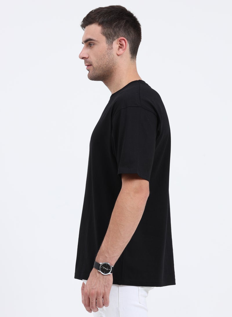 RSO Outfits Drop Shoulder Half Sleeves Cotton Oversized T-Shirt (Black) - Image 3