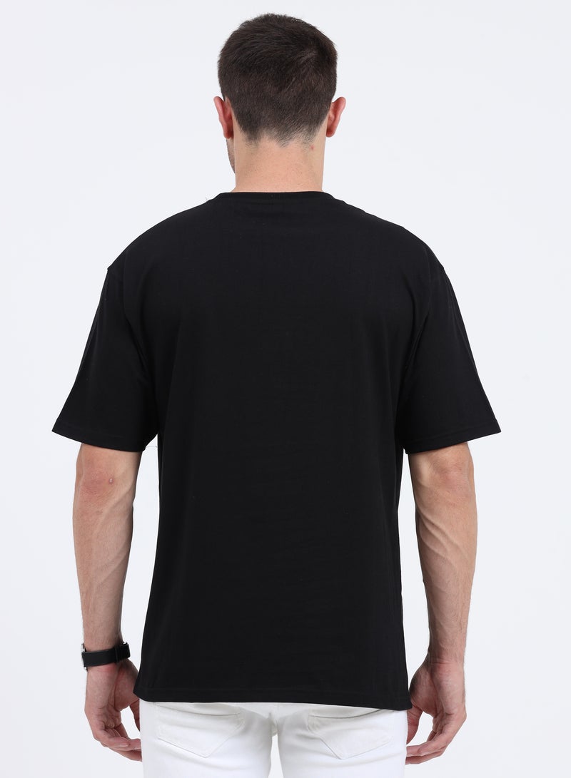 RSO Outfits Drop Shoulder Half Sleeves Cotton Oversized T-Shirt (Black) - Image 4