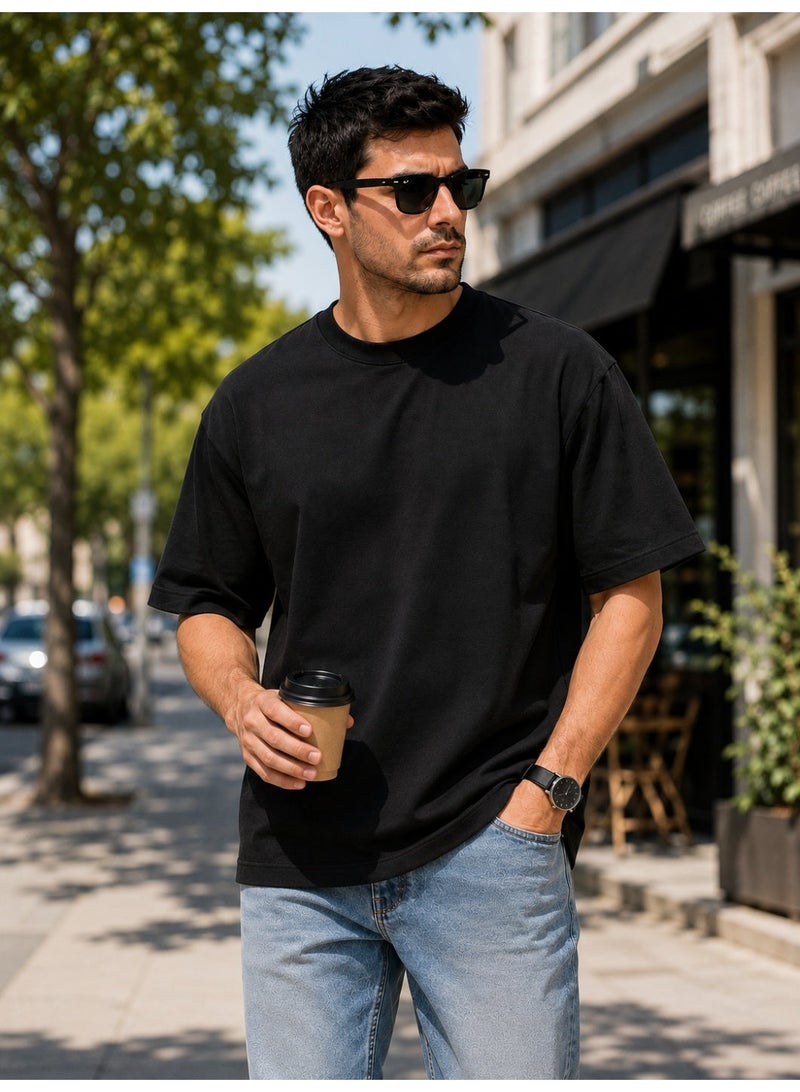 ملابس RSO تي شيرت قطن كبير الحجم بأكتاف منسدلة ونصف كم (أسود) - Image 3