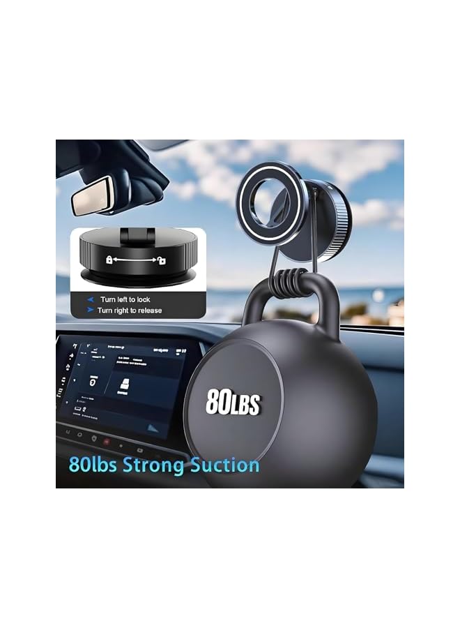 S-TOP Vacuum Magnetic Car Phone Holder-360° Rotation Adjustable car mount, Upgraded 80LBS Strong Suction Cup حامل جوال للسيارة for iPhone & Android, Phone Holder in Car for Dashboard/Windshield - Image 3