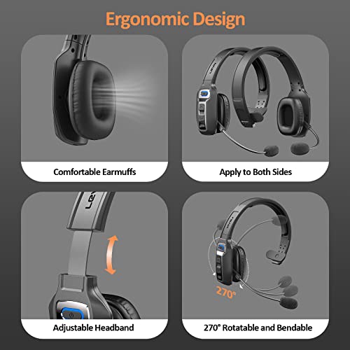 LEVN Bluetooth Headset with Microphone, Trucker Bluetooth Headset with AI Noise Cancelling & Mute Button, Wireless On-Ear Headphones 60 Hrs Working Time, for Trucker Home Office Remote Work Zoom - Image 5
