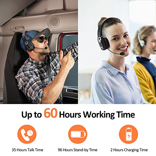 LEVN Bluetooth Headset with Microphone, Trucker Bluetooth Headset with AI Noise Cancelling & Mute Button, Wireless On-Ear Headphones 60 Hrs Working Time, for Trucker Home Office Remote Work Zoom - Image 4