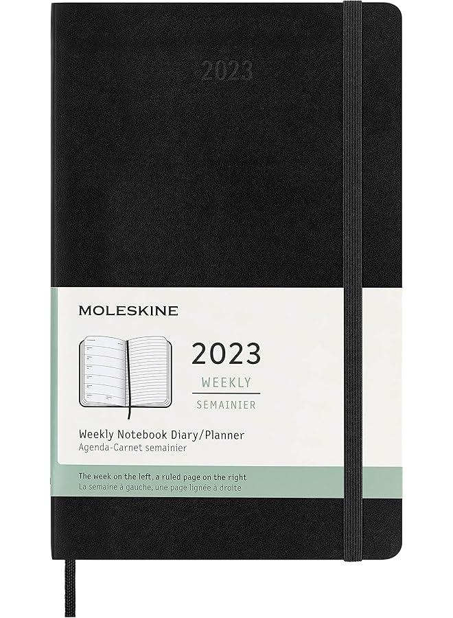موليسكين دفتر ملاحظات أسبوعي 2023، مقاس 12 متر، غطاء ناعم أسود كبير، 5 × 8.25 - Image 1