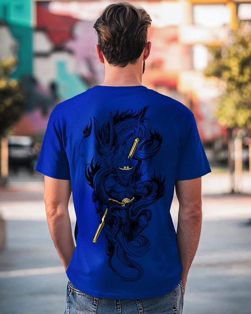 bewakoof Men's Blue Monkey King Graphic Printed T-shirt