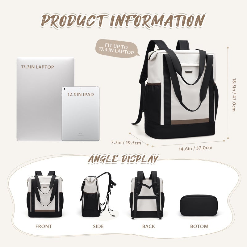 GOLF QUALITY Laptop Backpack for Women,Adjustable Tote Work Business Backpack,TravelPersonal Carry On Bag,17.3Inch,WBlack - Image 4