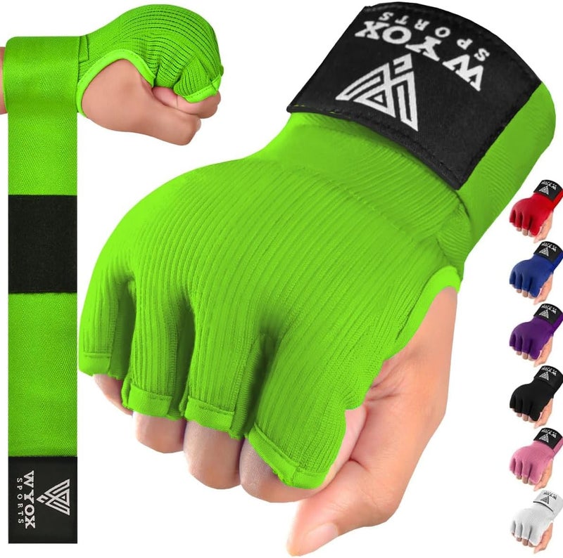 WYOX Gel Boxing Hand Wraps Inner Gloves for Men and Women, Quick 80cm Long Wrist Straps, Elasticated Padded Boxing Wraps for Muay Thai, MMA, Kickboxing, Martial Arts Training Bandages (Green, S/M) - Image 1