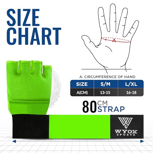 WYOX Gel Boxing Hand Wraps Inner Gloves for Men and Women, Quick 80cm Long Wrist Straps, Elasticated Padded Boxing Wraps for Muay Thai, MMA, Kickboxing, Martial Arts Training Bandages (Green, S/M) - Image 3