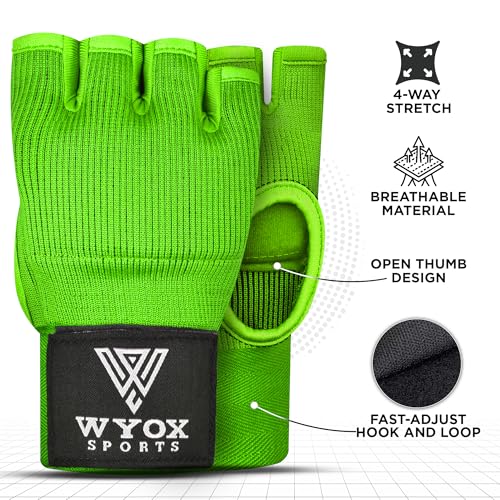 WYOX Gel Boxing Hand Wraps Inner Gloves for Men and Women, Quick 80cm Long Wrist Straps, Elasticated Padded Boxing Wraps for Muay Thai, MMA, Kickboxing, Martial Arts Training Bandages (Green, S/M) - Image 2