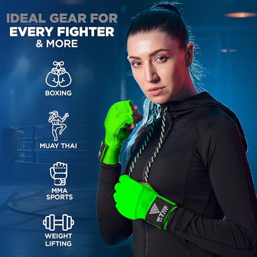 WYOX Gel Boxing Hand Wraps Inner Gloves for Men and Women, Quick 80cm Long Wrist Straps, Elasticated Padded Boxing Wraps for Muay Thai, MMA, Kickboxing, Martial Arts Training Bandages (Green, S/M) - Image 4