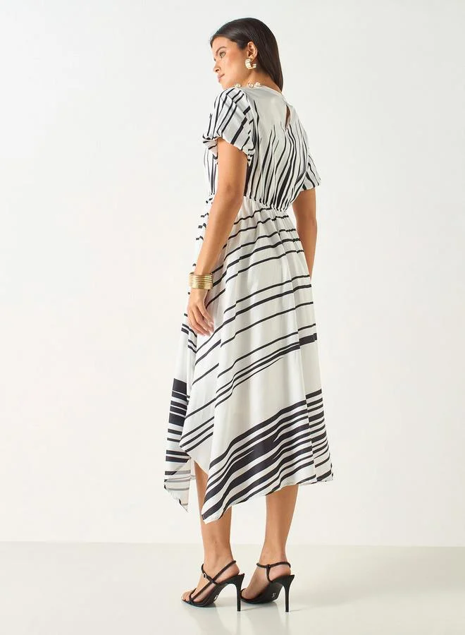 2Xtremz 2Xtremz Striped Dress with Asymmetrical Hemline and Pearl Accent