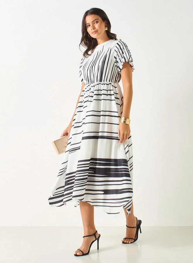 2Xtremz 2Xtremz Striped Dress with Asymmetrical Hemline and Pearl Accent