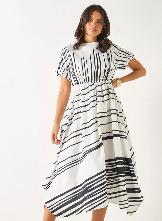 2Xtremz 2Xtremz Striped Dress with Asymmetrical Hemline and Pearl Accent