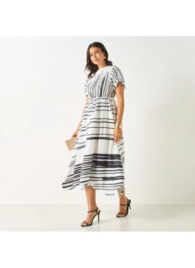 2Xtremz 2Xtremz Striped Dress with Asymmetrical Hemline and Pearl Accent