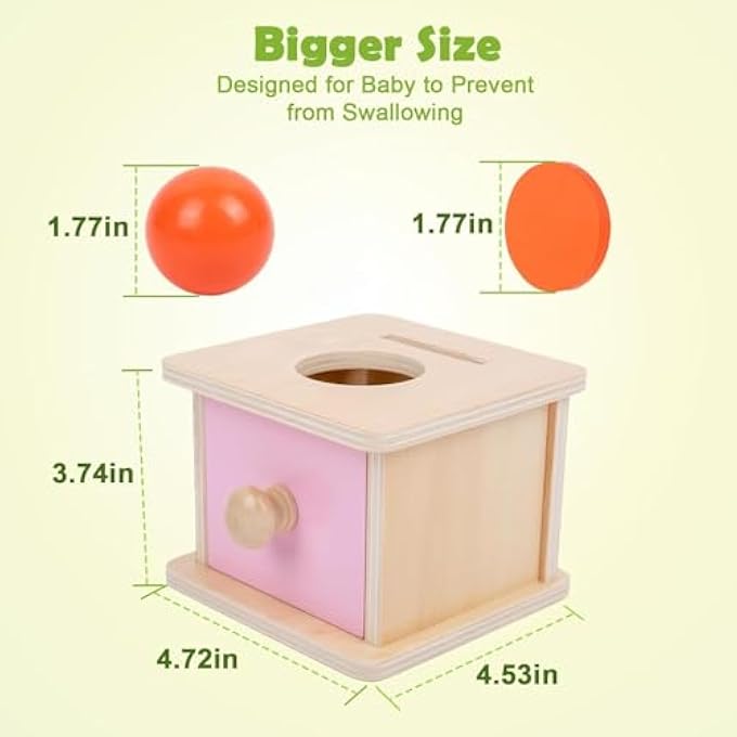 MONTESSORI COIN BOX - 2 IN 1 OBJECT PERMANENCE BOX FOR 1 YEAR OLD BABY, WOODEN BALL DROP TOY, DEVELOPMENTAL TOY FOR 6-12 MONTH INFANT, LEARNING KIDS GIFT (RANDOM COLOR) - Image 4