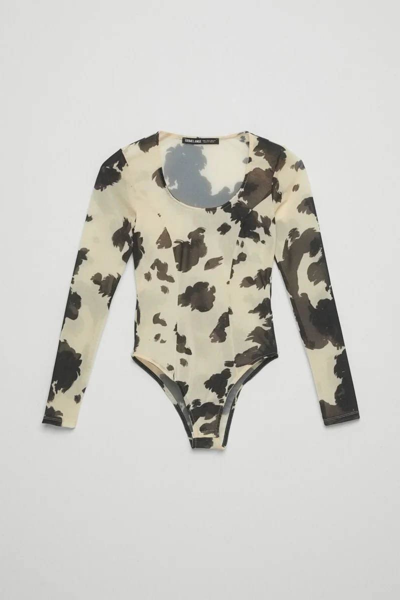 جريميلانج Anika Women's Cow Patterned Organic Cotton U Neck Woven Cow Patterned Bustier