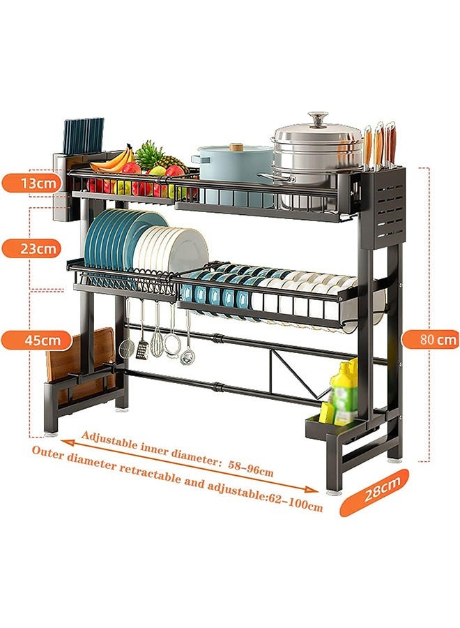 BLOOMING TIME Double Layer Retractable Drain Rack, Retractable Design Is Suitable For Most Sinks, Tableware, Tableware Storage And Drainage, Black - Image 2