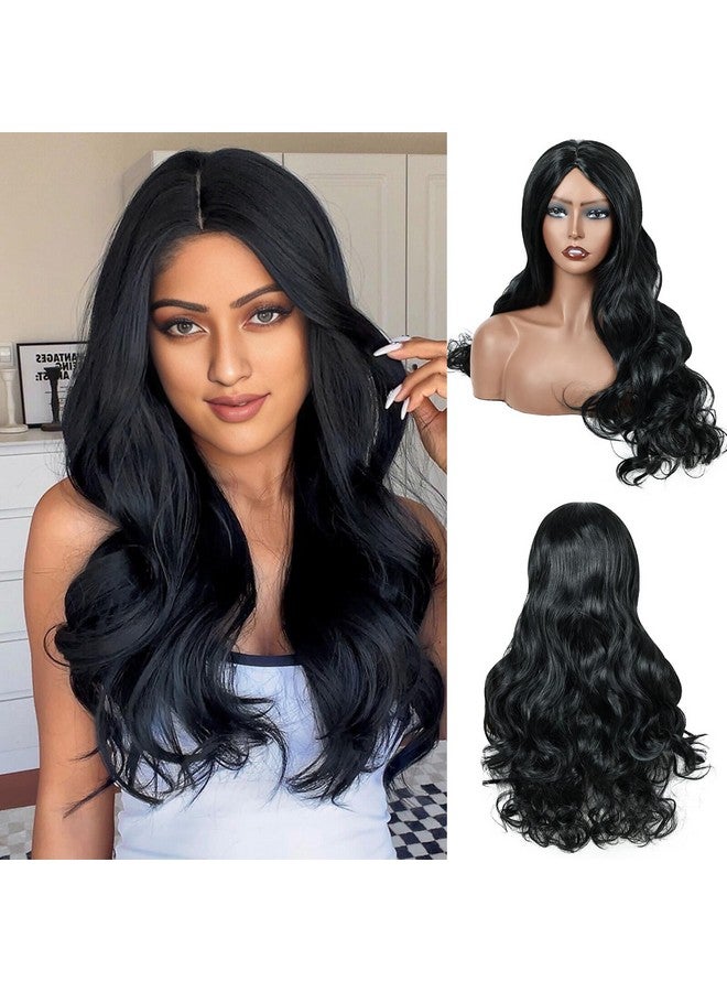 Creamily Curly Hair Wig for women Full head Natural, Long Chemo Full Hair Wig for women, Synthetic Natural Korea Style Hair big for women Wigs (Black, 24inches) - Image 1