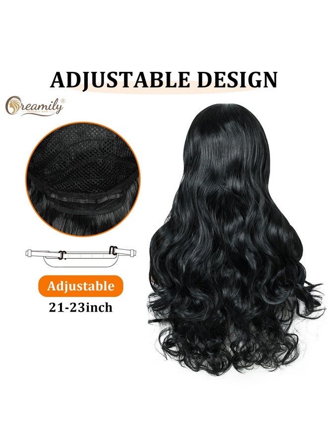 Creamily Curly Hair Wig for women Full head Natural, Long Chemo Full Hair Wig for women, Synthetic Natural Korea Style Hair big for women Wigs (Black, 24inches) - Image 5