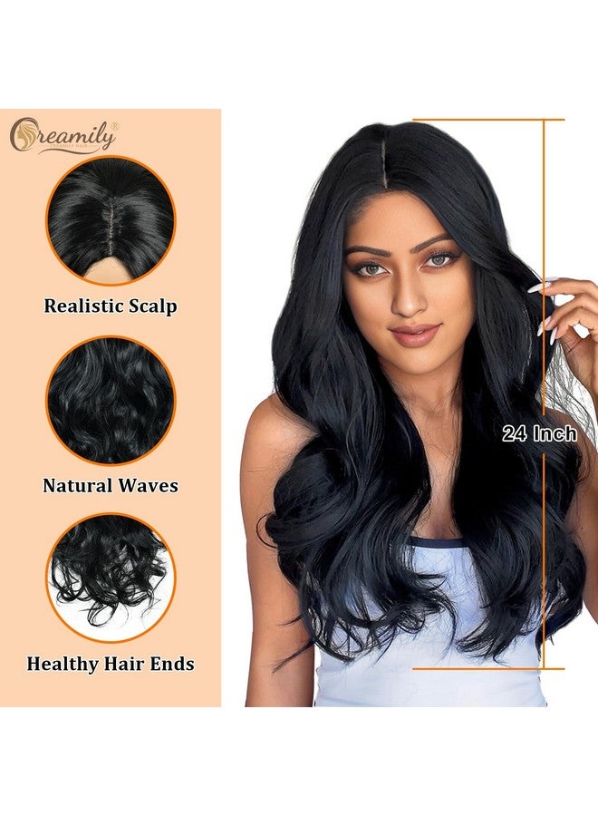 Creamily Curly Hair Wig for women Full head Natural, Long Chemo Full Hair Wig for women, Synthetic Natural Korea Style Hair big for women Wigs (Black, 24inches) - Image 3