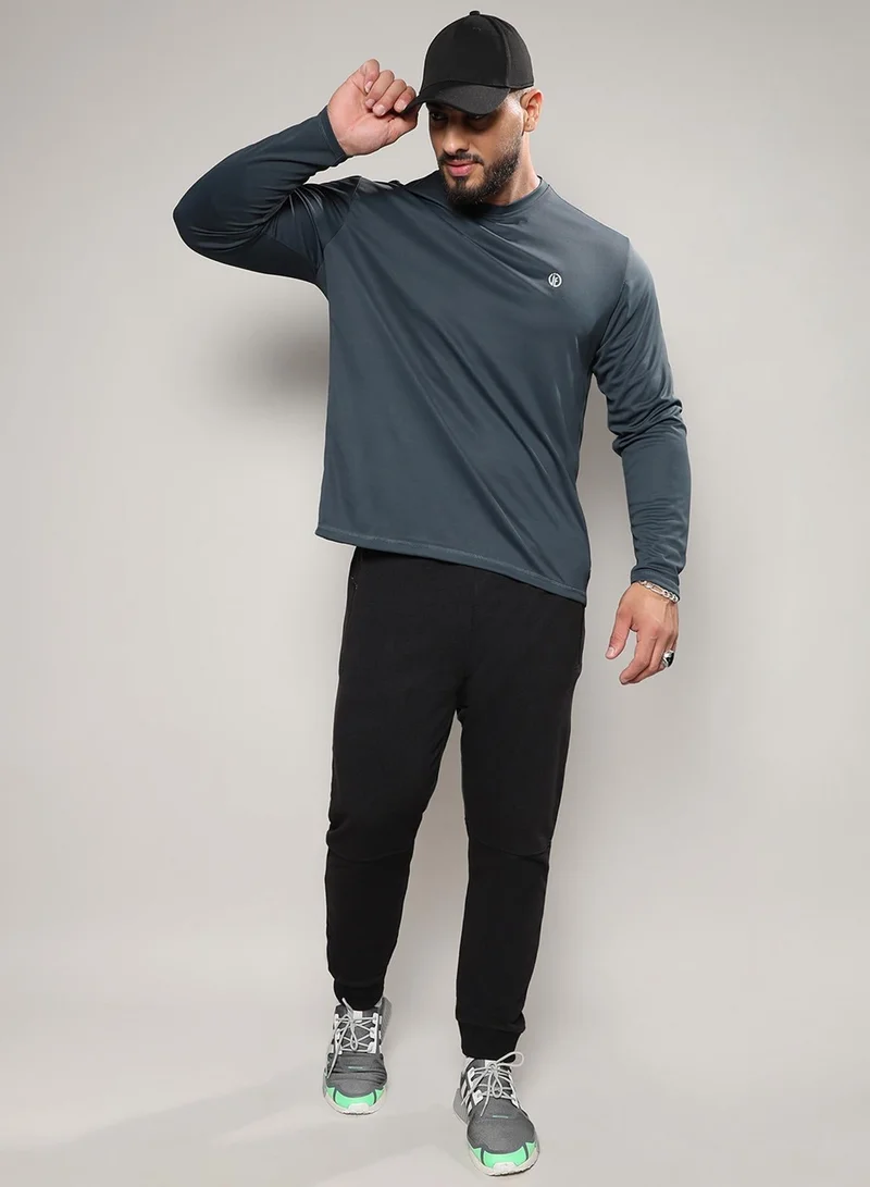Instafab Plus  Men's Solid Black Regular Fit Activewear T-Shirt for Men | Best Price UAE