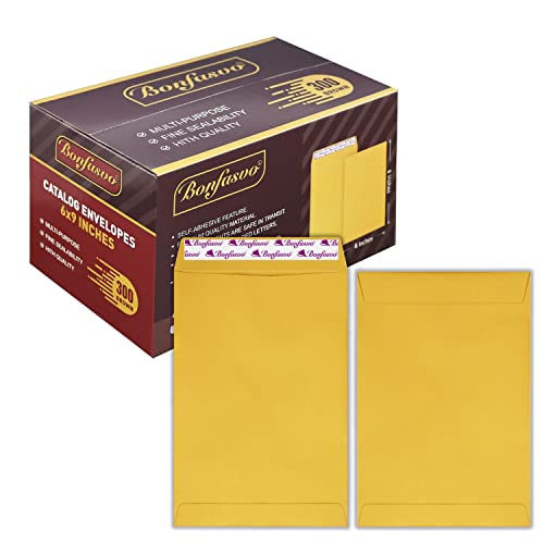Bonfasvo 300 Pack 6x9 Brown Catalog Envelopes Peel & Seal Security Mailing Envelopes 120GSM Kraft Paper self Seal Envelopes for Invitations Papers Photos Documents Pictures Papers Files - Image 1