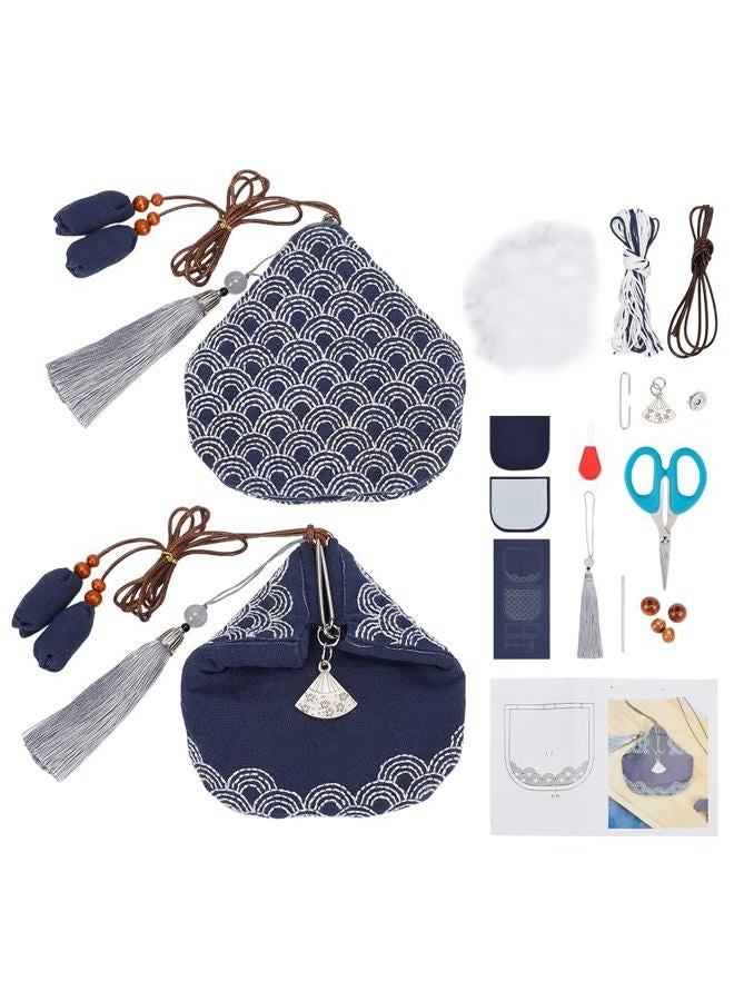FREEBLOSS Sashiko Coin Purse DIY Kit with Instructions Waves Sashiko Kit for Beginners Japanese Sashiko Embroidery Bag for Girls Mums Gift - Image 1