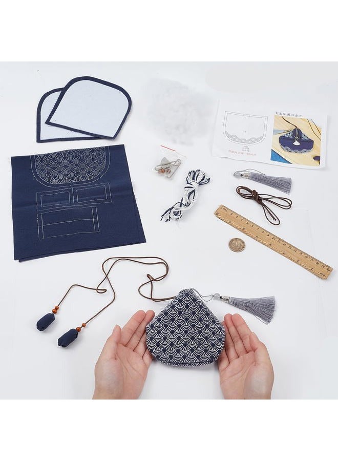 FREEBLOSS Sashiko Coin Purse DIY Kit with Instructions Waves Sashiko Kit for Beginners Japanese Sashiko Embroidery Bag for Girls Mums Gift - Image 5