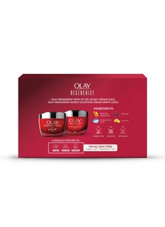 Olay Regenerist Giftpack Whip Day Cream With 50G + Microsculpting Night Cream 50G Hydrated & Bouncy Skin With Hyaluronic Acid And Peptides Normal Oily Dry Combination Skin Pack Of 2  - Image 2