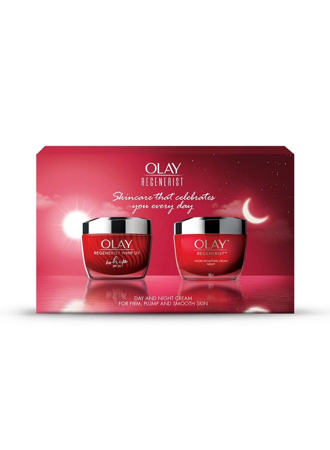 Olay Regenerist Giftpack Whip Day Cream With 50G + Microsculpting Night Cream 50G Hydrated & Bouncy Skin With Hyaluronic Acid And Peptides Normal Oily Dry Combination Skin Pack Of 2 - Image 1