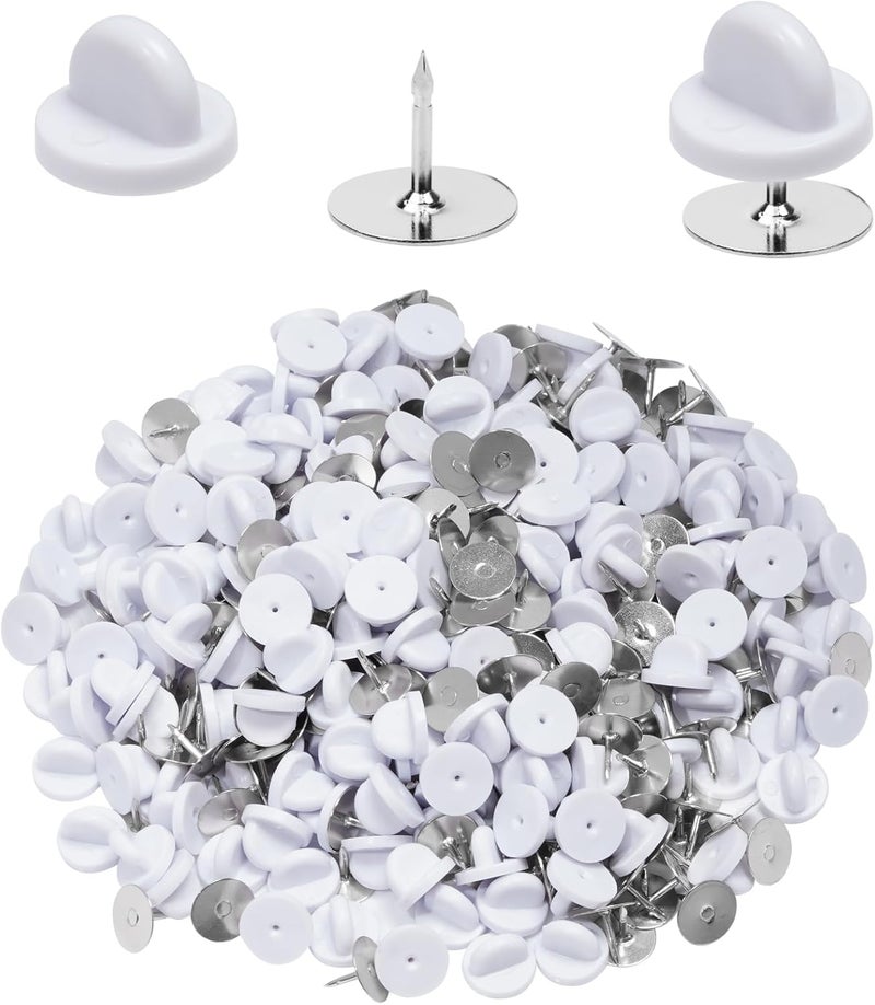 Heliltd 400pcs PVC Rubber Butterfly Clutch Pins Tie Tacks Blank for Uniform Badges Backing Holder Clasp Lapel Enamel Pins(200 Sets),White - Image 1