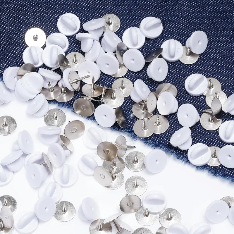 Heliltd 400pcs PVC Rubber Butterfly Clutch Pins Tie Tacks Blank for Uniform Badges Backing Holder Clasp Lapel Enamel Pins(200 Sets),White - Image 5