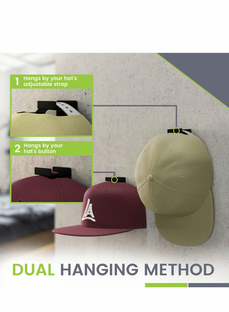 12 Pack Wall Adhesive Hat Hooks - No Drill, Strong Hold, Minimalist Design for Home  Mancave, USA Patent Pending (Black) - Image 2