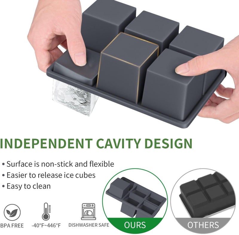 FDDBI Large Ice Cube Tray for Whiskey: Silicone Ice Cube Trays with Lid - 2Pack Big Square Old Fashioned Ice Cube Maker for Cocktail - 2inch Huge Cubed Ice Trays for Whisky - Image 2