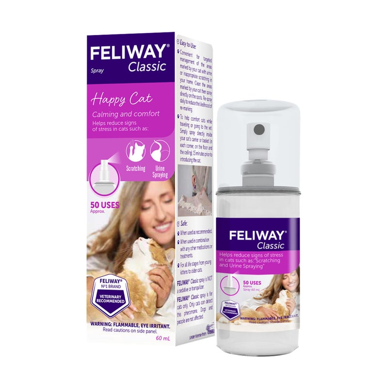 Feliway بخاخ فيلاواي® كلاسيك لتهدئة القطط، 60 مل - يريح القطط في المنزل وأثناء التنقل ويساعد على تهدئتها أثناء السفر - Image 1