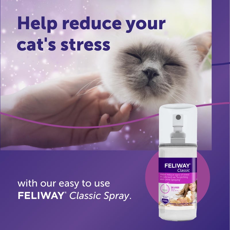 Feliway بخاخ فيلاواي® كلاسيك لتهدئة القطط، 60 مل - يريح القطط في المنزل وأثناء التنقل ويساعد على تهدئتها أثناء السفر - Image 2
