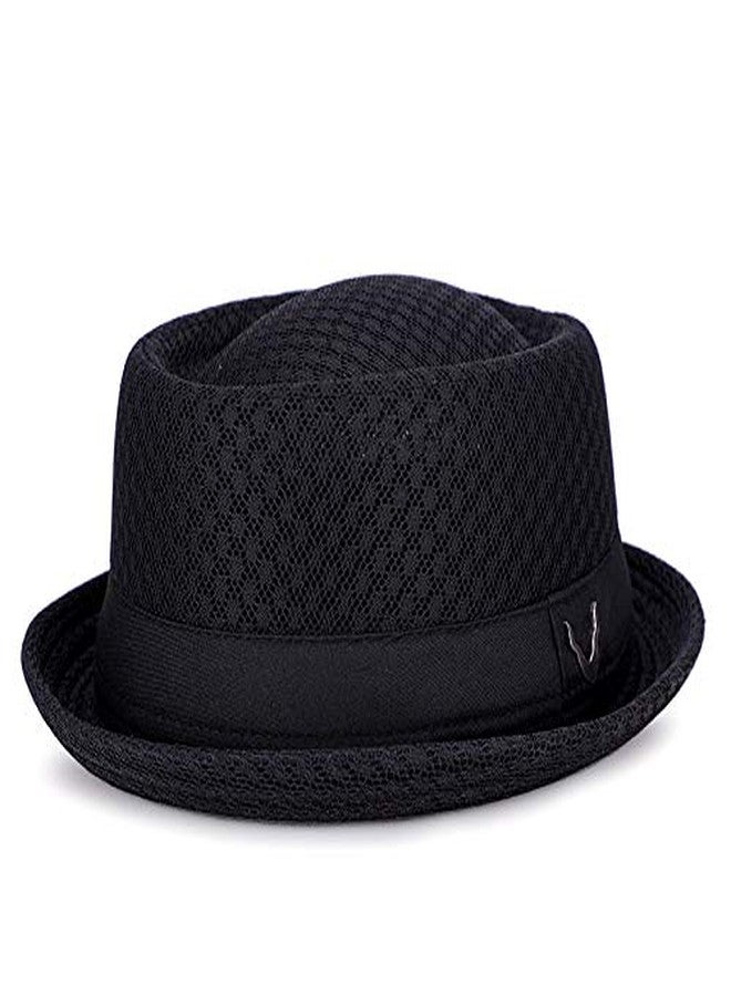 Clobeau Men Women Summer Straw Pork Pie Hat Boater Derby Fedora Sun Hats Straw Panama Hat Fedora Beach Sunhats Porkpie Hats Costume Black - Image 1