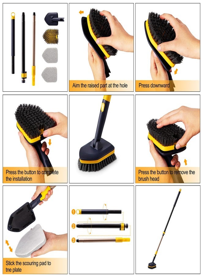 Yocada Tub Tile Scrubber Brush 2 in 1 Cleaning Brush 58.2 Inch Adjustable Telescopic Pole Stiff Bristles Scouring Pads for Cleaning Bathroom Kitchen Toilet Wall Tub Tile Sink Non Scratch - Image 2